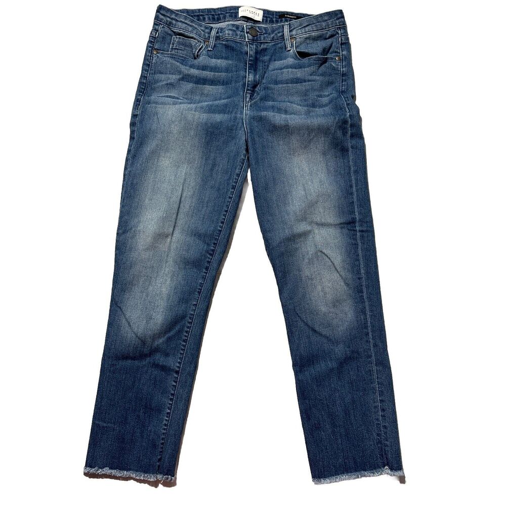 Parker Smith Womens 31  Fringe Hem Straight Leg Crop  Jeans Mid Rise Washed Blue